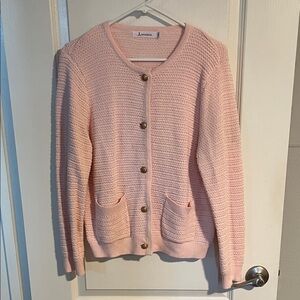 Pink Textured Cardigan Sweater with Gold Buttons